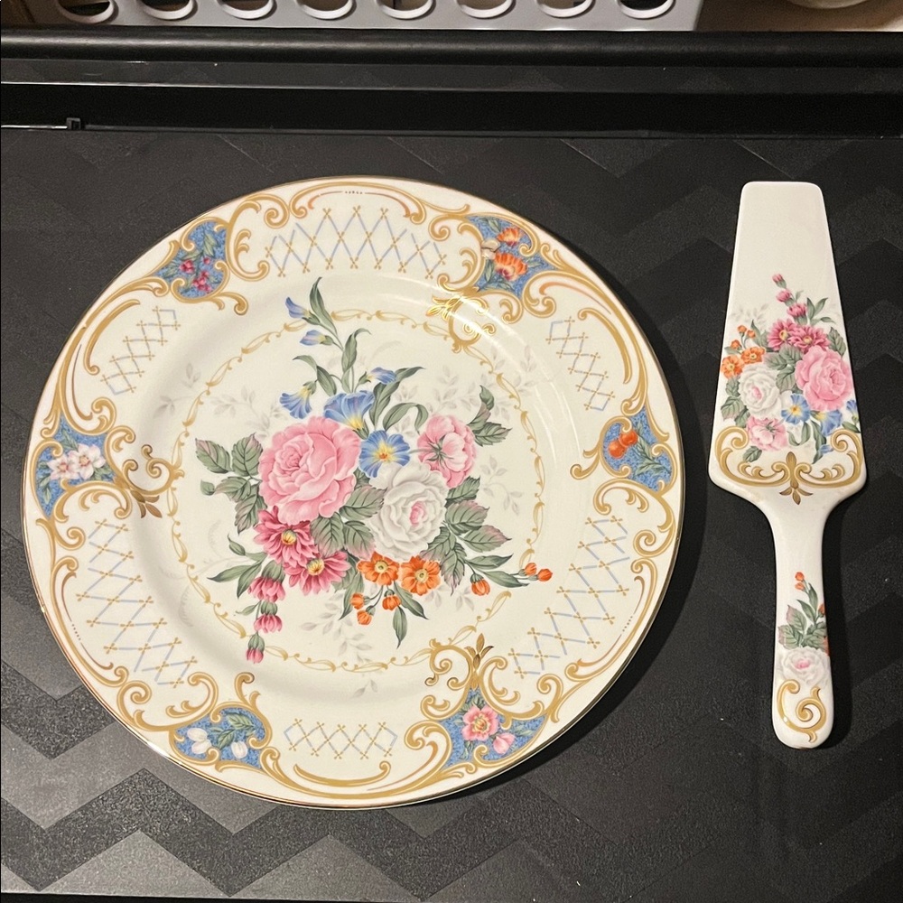 Floral Porcelain Cake Plate and Server Set - Pink Floral - Picture 6 of 6
